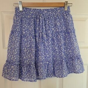 Sienna Sky Blue and White Floral A-Line Skirt